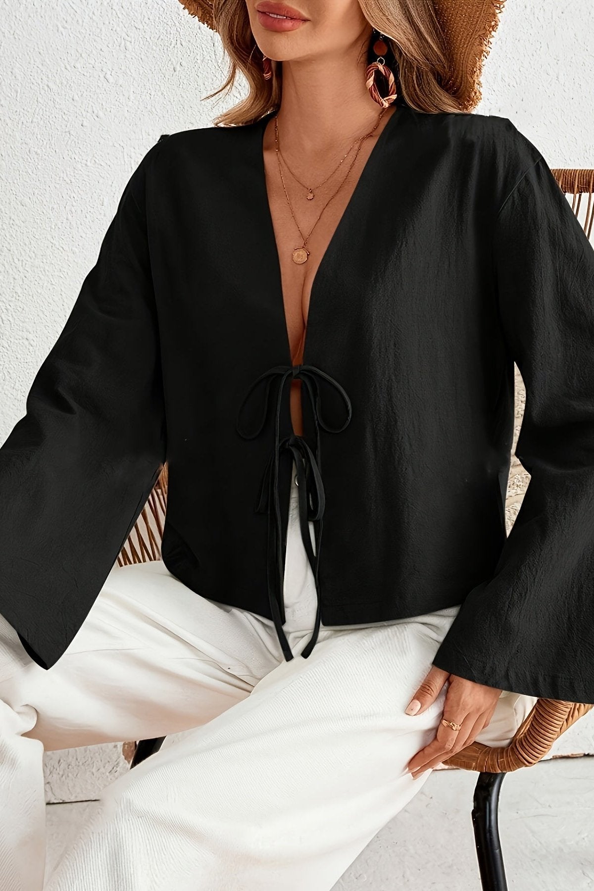 Blouse met strikjes, lange mouwen