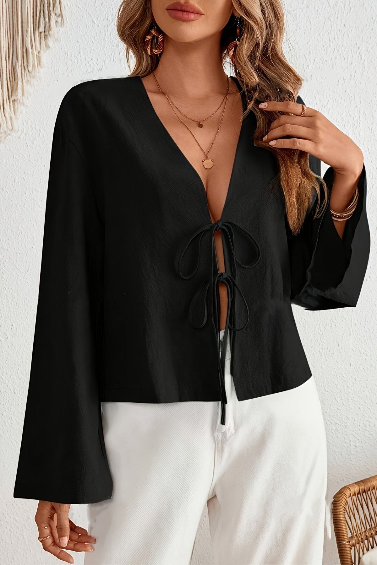 Blouse met strikjes, lange mouwen
