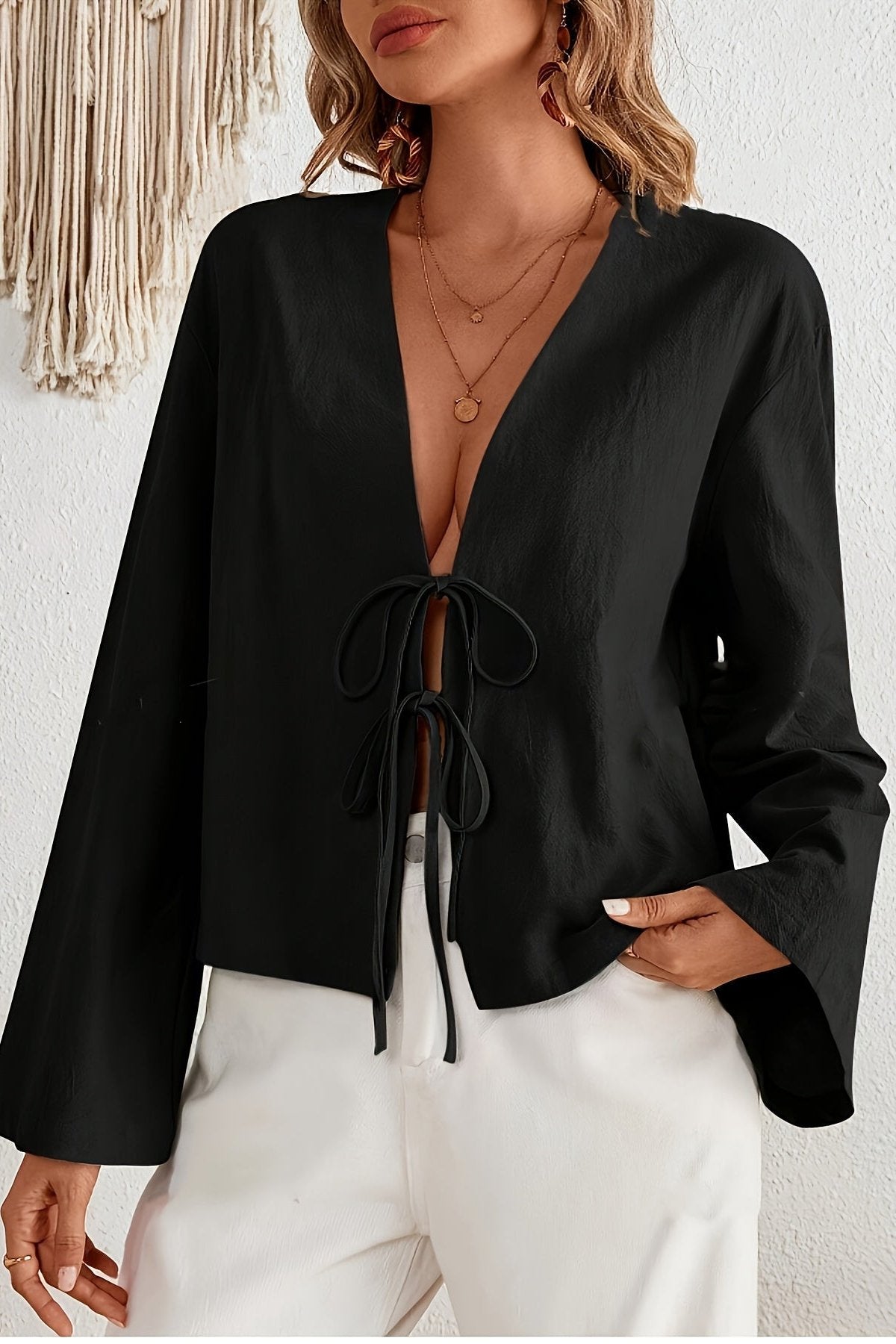 Blouse met strikjes, lange mouwen